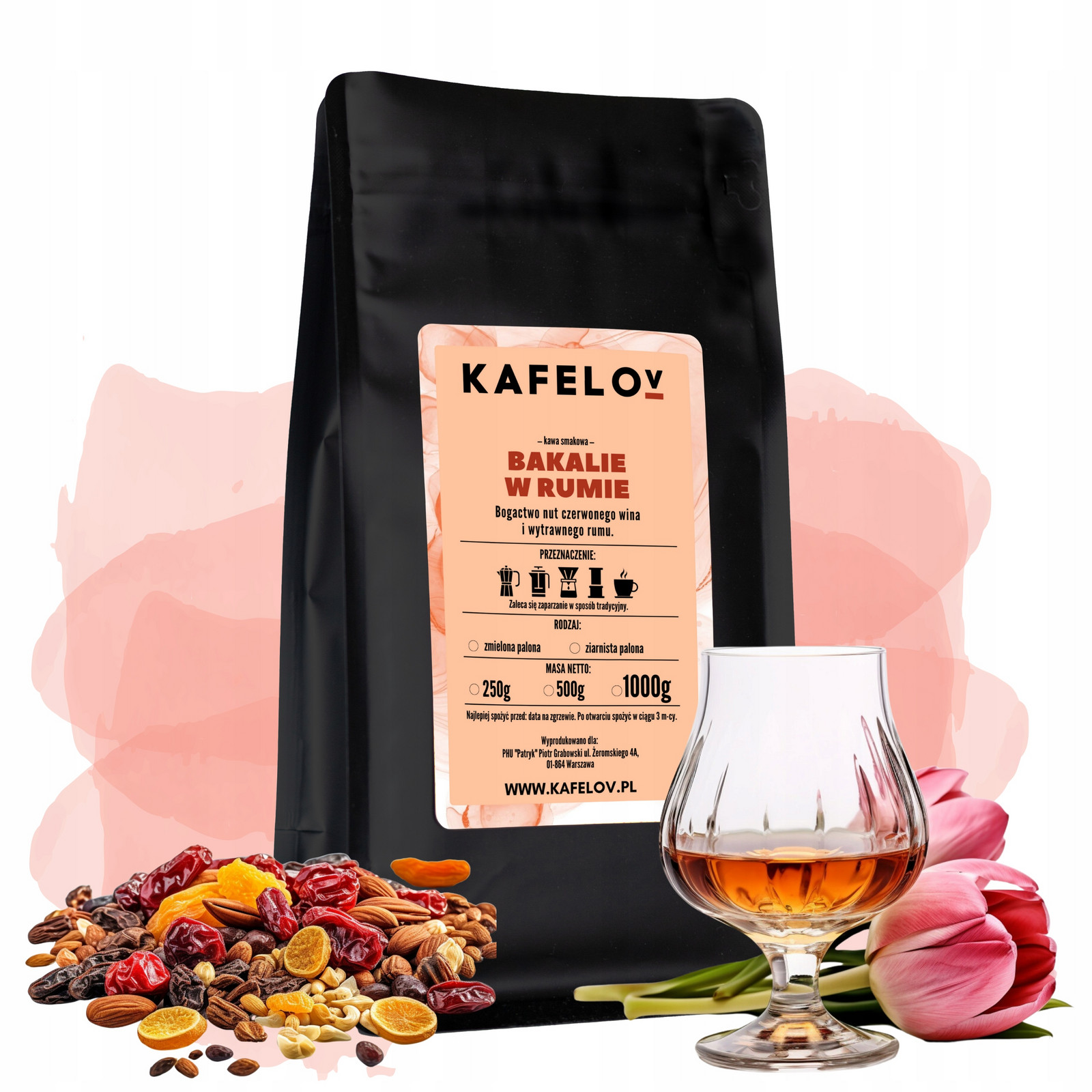 Káva Kafelov ochucená Bakalie V Rumie 1000g mletá