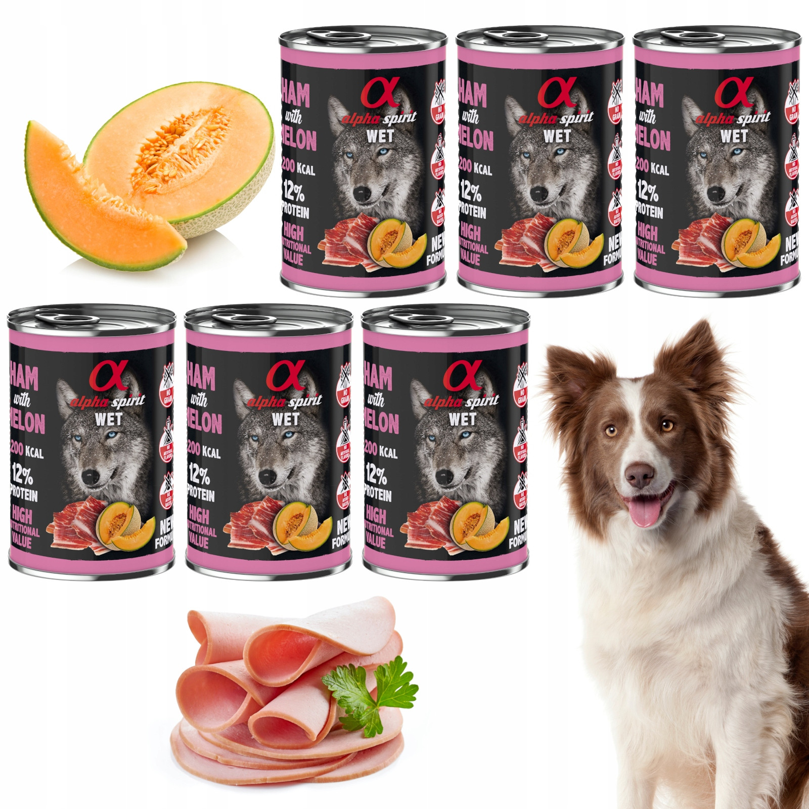 Alpha Spirit vlhké krmivo pro psy šunka/meloun 6x400 g