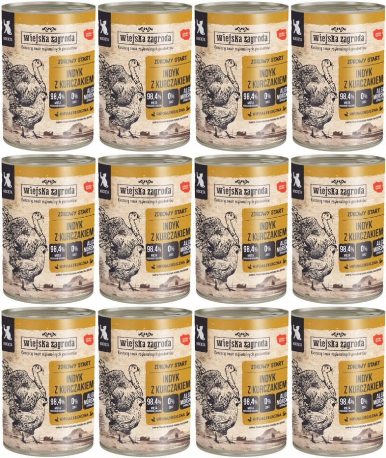 Wiejska Zagroda Kočka Krůta s kuřecím masem 12 plechovek 400 g