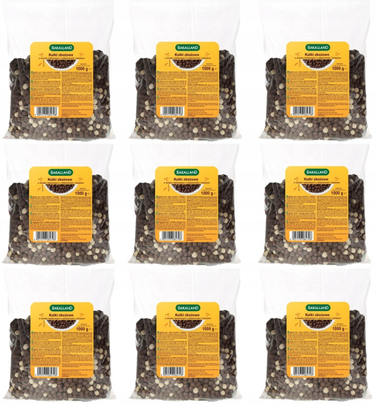 9 x Bakalland Snídaňové Vločky Kuličky Duo 1KG Do Mléka Svačinka