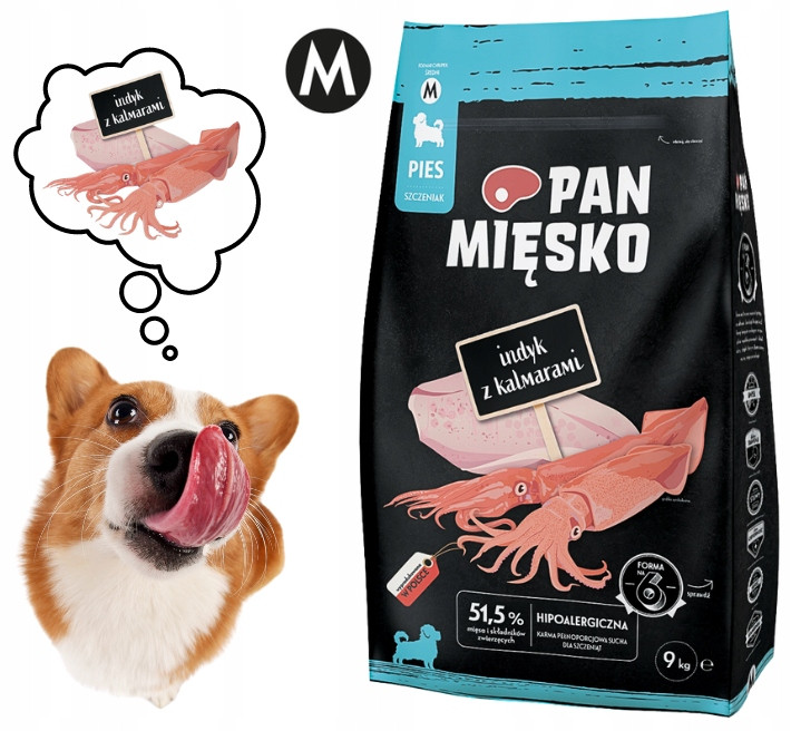 Pan Mięsko Krmivo pro štěňata Krůta s kalamáry Bez Obilovin M 9 kg