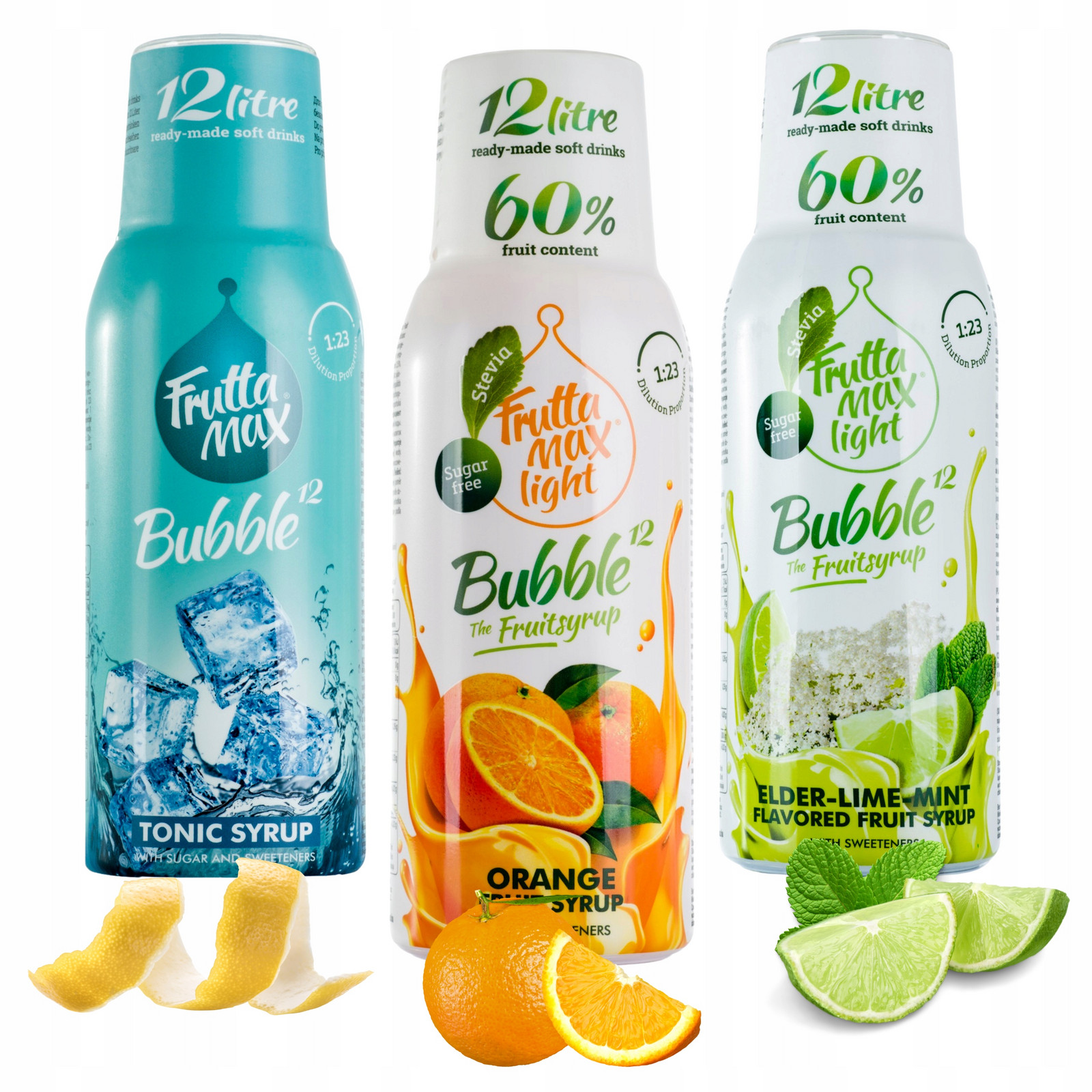 3x Sirup do Saturátoru FruttaMax Pomeranč, Tonikum, Limetka Bezový květ 500ml