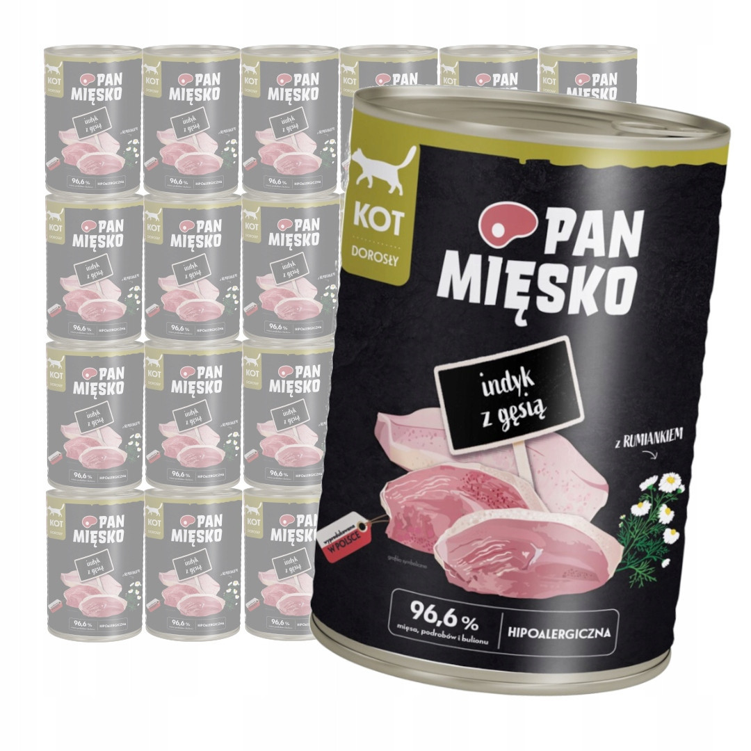 Pan Mięsko Krůta Husa 24x400 g Hypoalergenní Vlhké Krmivo pro dospělé kočky