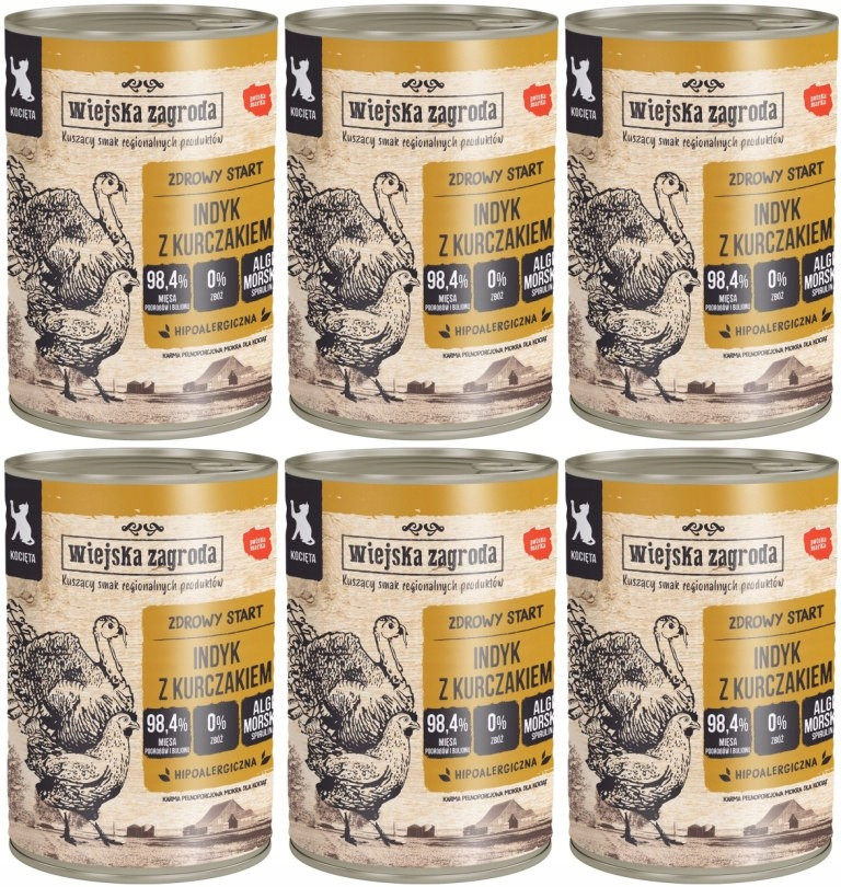 Wiejska Zagroda Kočka Krůta s kuřecím masem 6 x 400 g