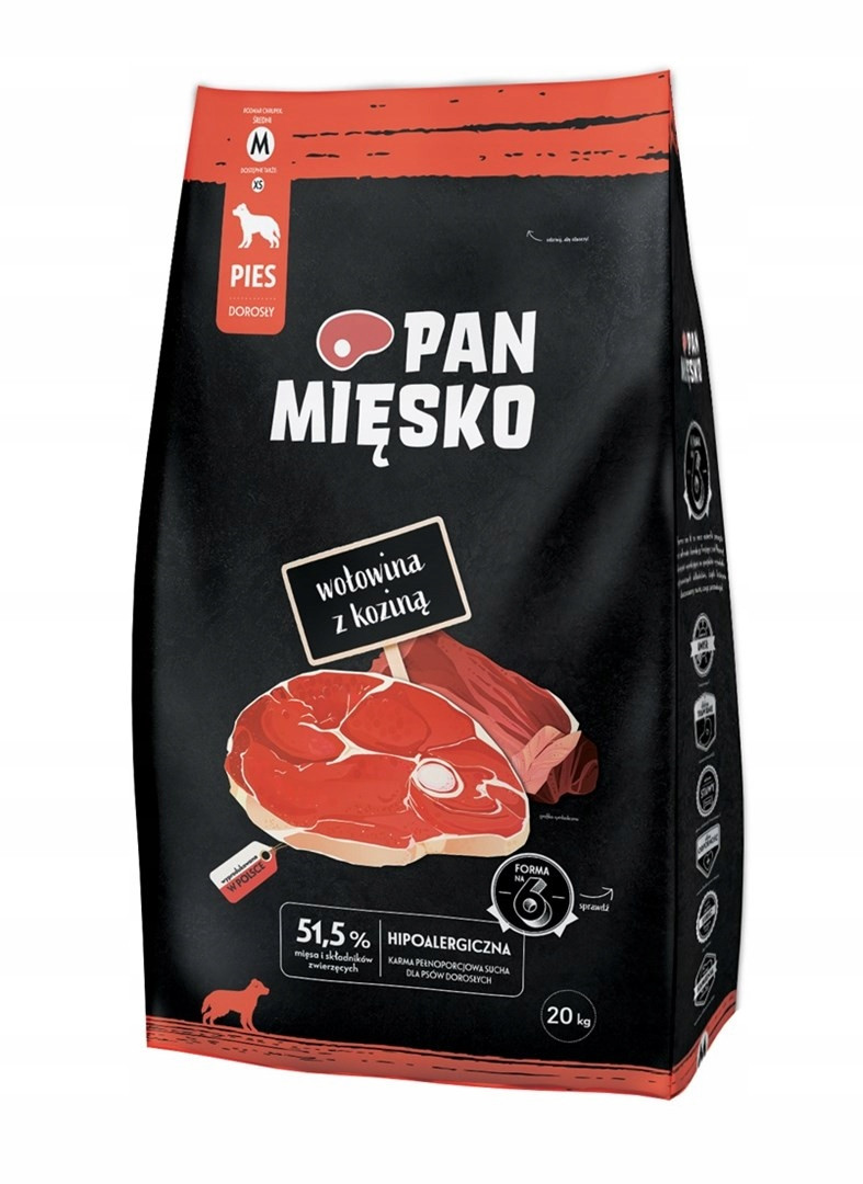 Pan Mięsko Krmivo suché pro psa Hovězí Kozí Zelenina Střední plemena M 20 kg
