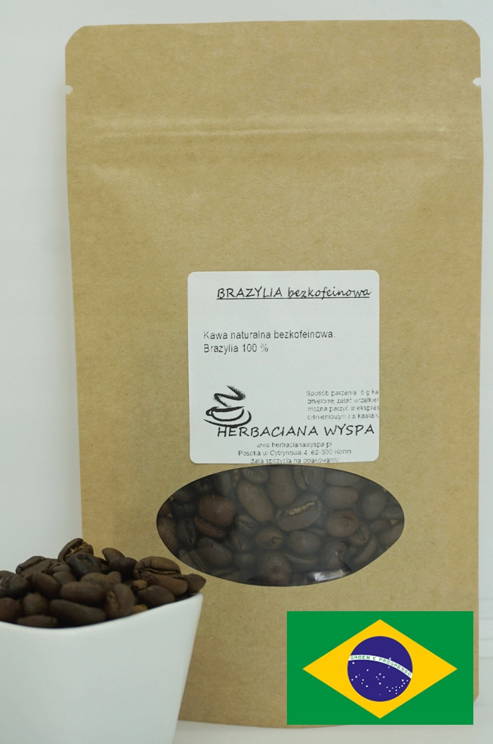 Káva přírodní Brazílie 500 g zrnková-melíme Bez Kofeinu