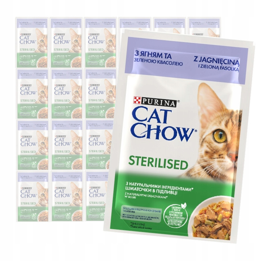 Cat Chow 26 x 85 g - Sterilised jehněčí a zelené fazolky