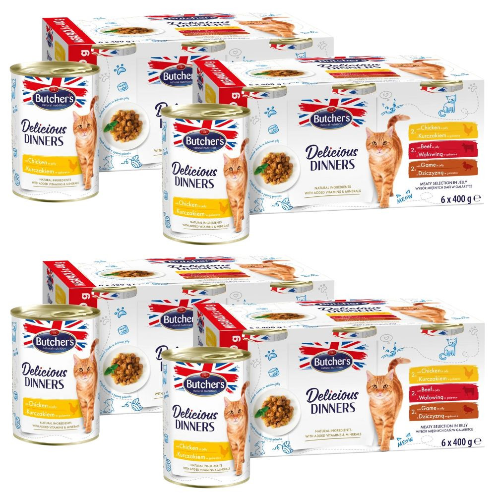Butcher's Delicious Dinners pro kočky 6 ks (6 x 400 g) - míchané balení (3 druhy)