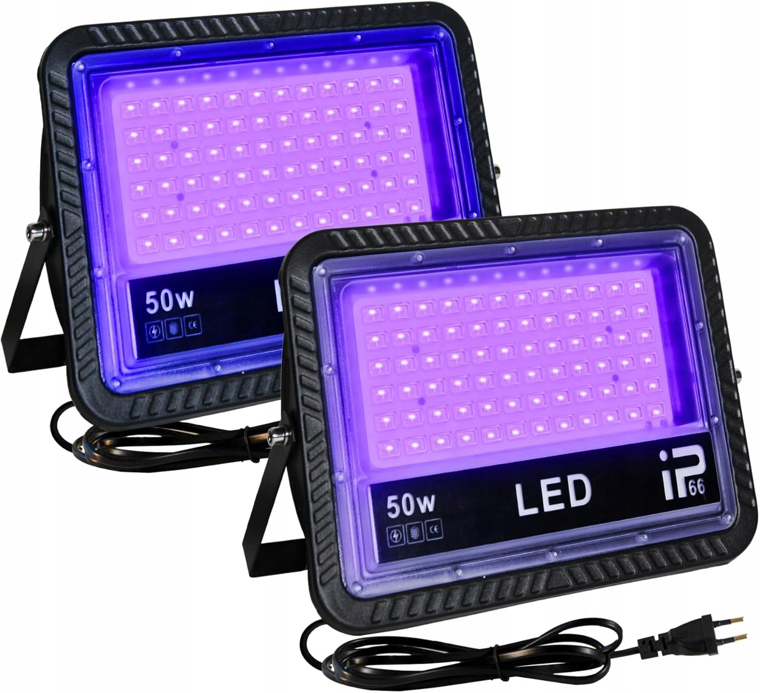 Set 2X Led reflektor 50W Uv černý voděodolný Ultrafialové Světlo