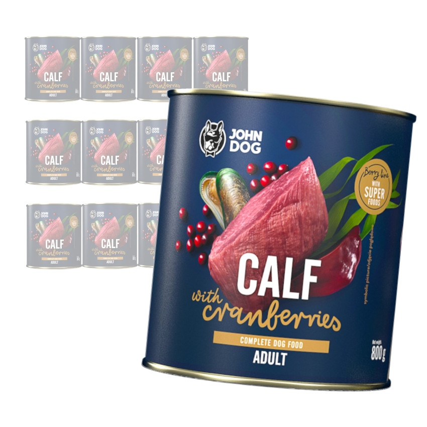 John Dog Adult krmivo Telecí brusinky 12x800g