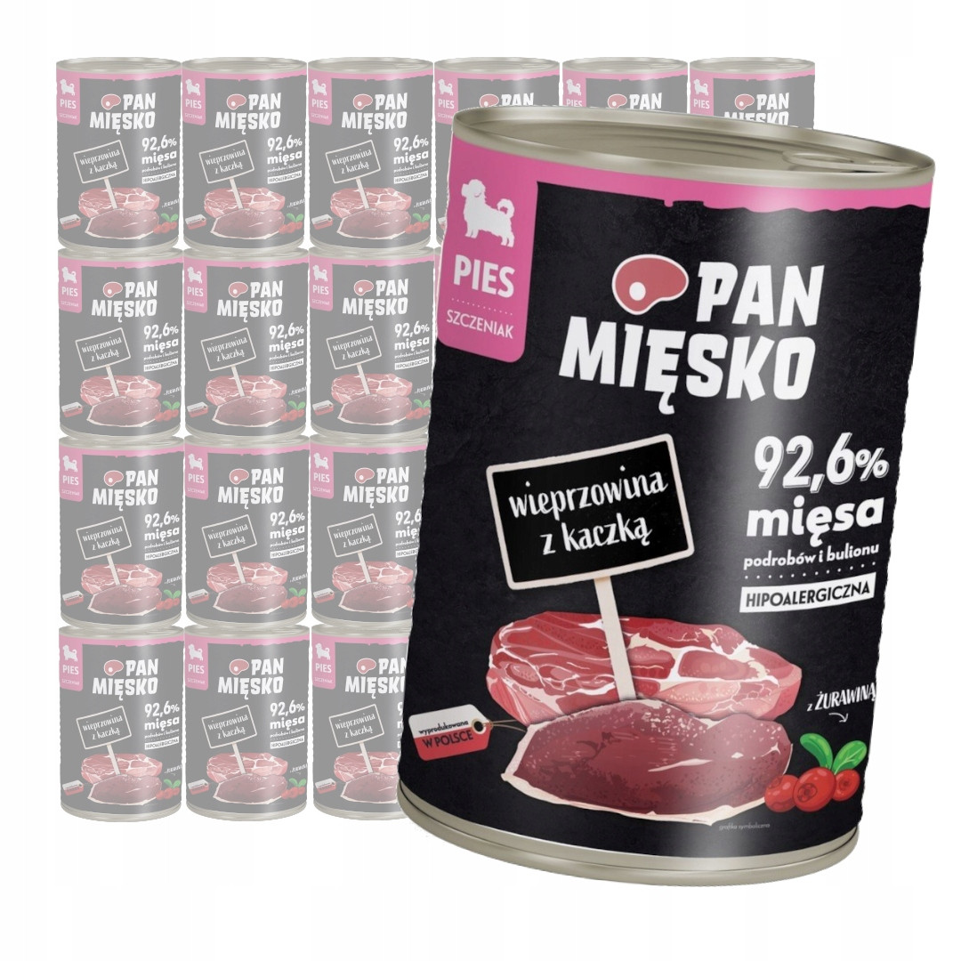 Vlhké krmivo pro psy Pan Mięsko Vepřové s kachnou 12x400 g