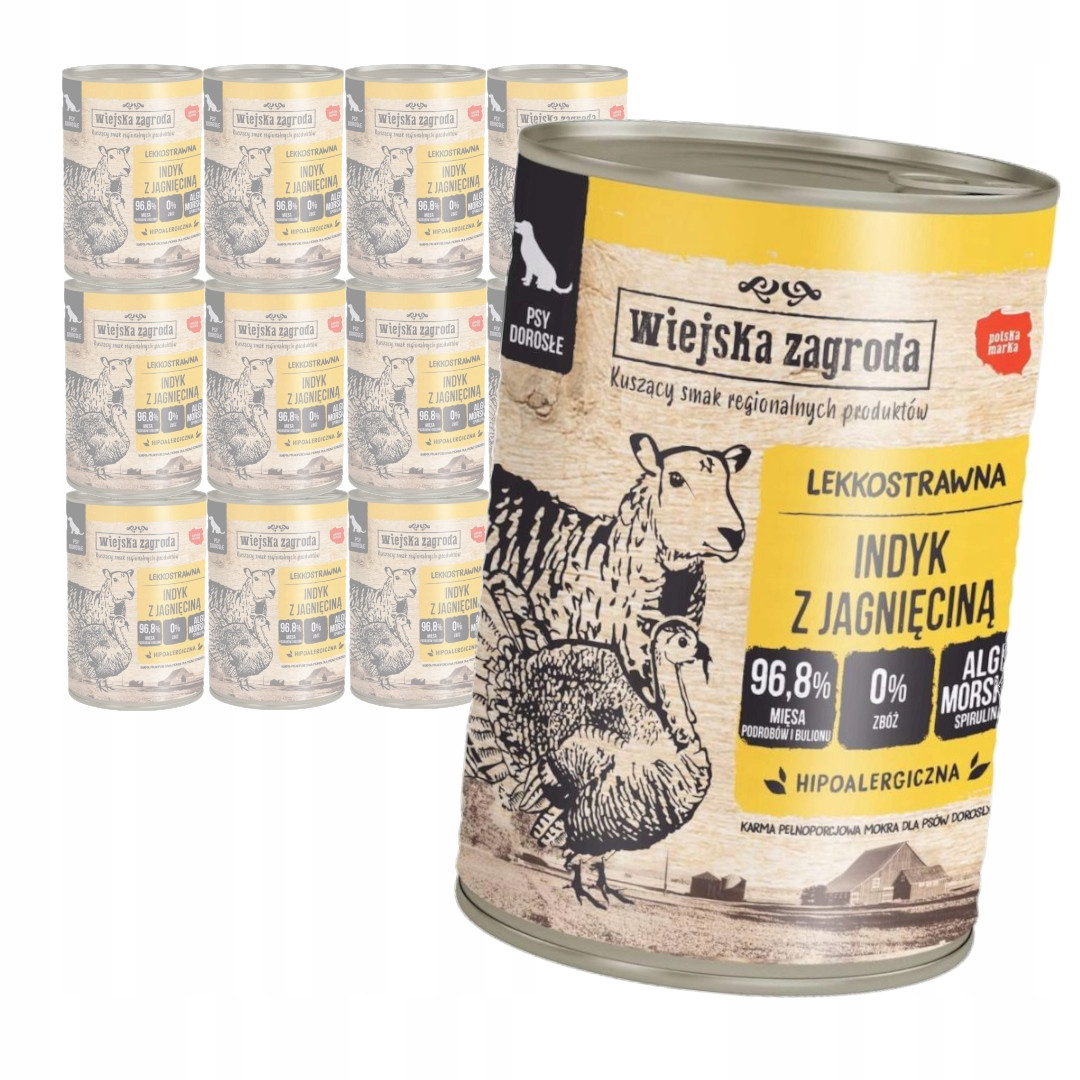 Wiejska Zagroda Krůta s jehněčím masem sada 12x400g pro psa