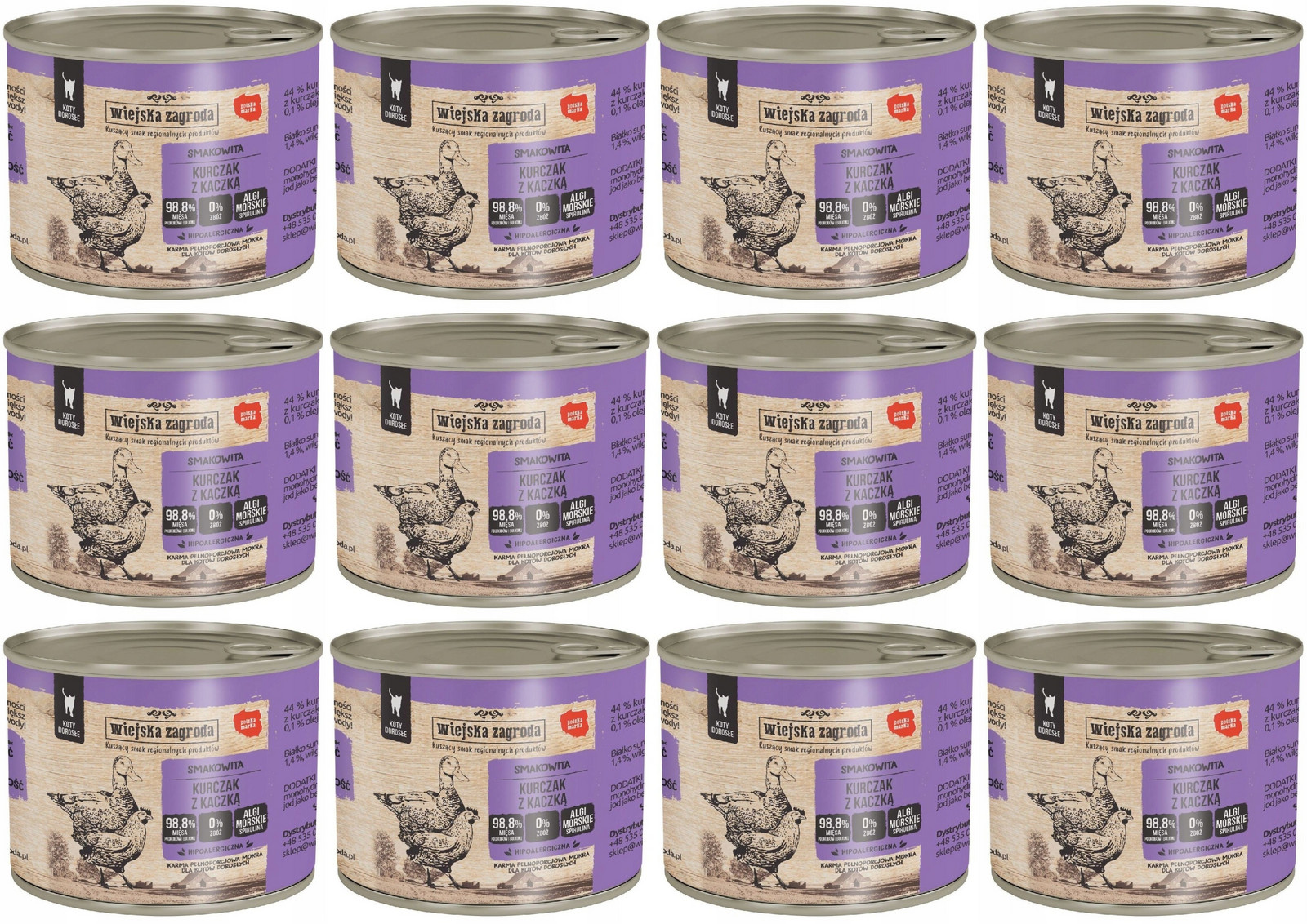 Wiejska Zagroda Kočka Kuře s kachnou 12 x 200 g