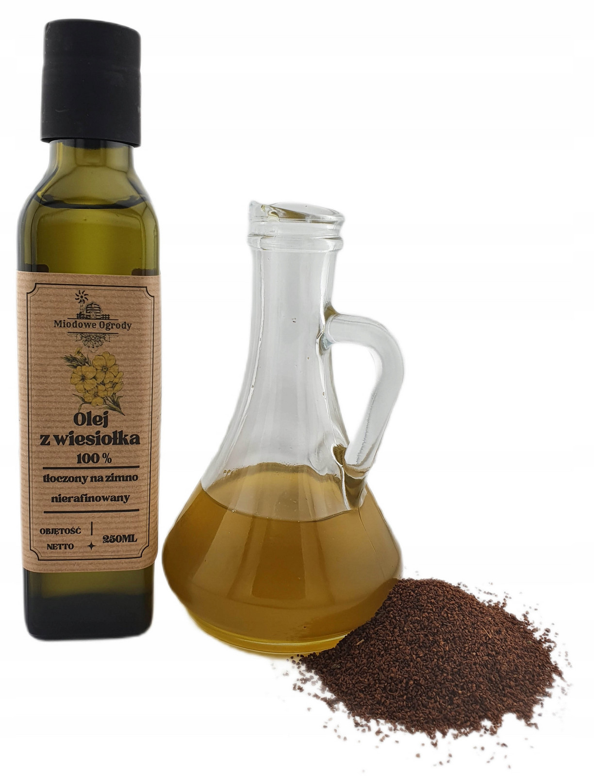 Pupalkový olej 100% lisovaný za studena Výrobce 250ml Miodowe Ogrody