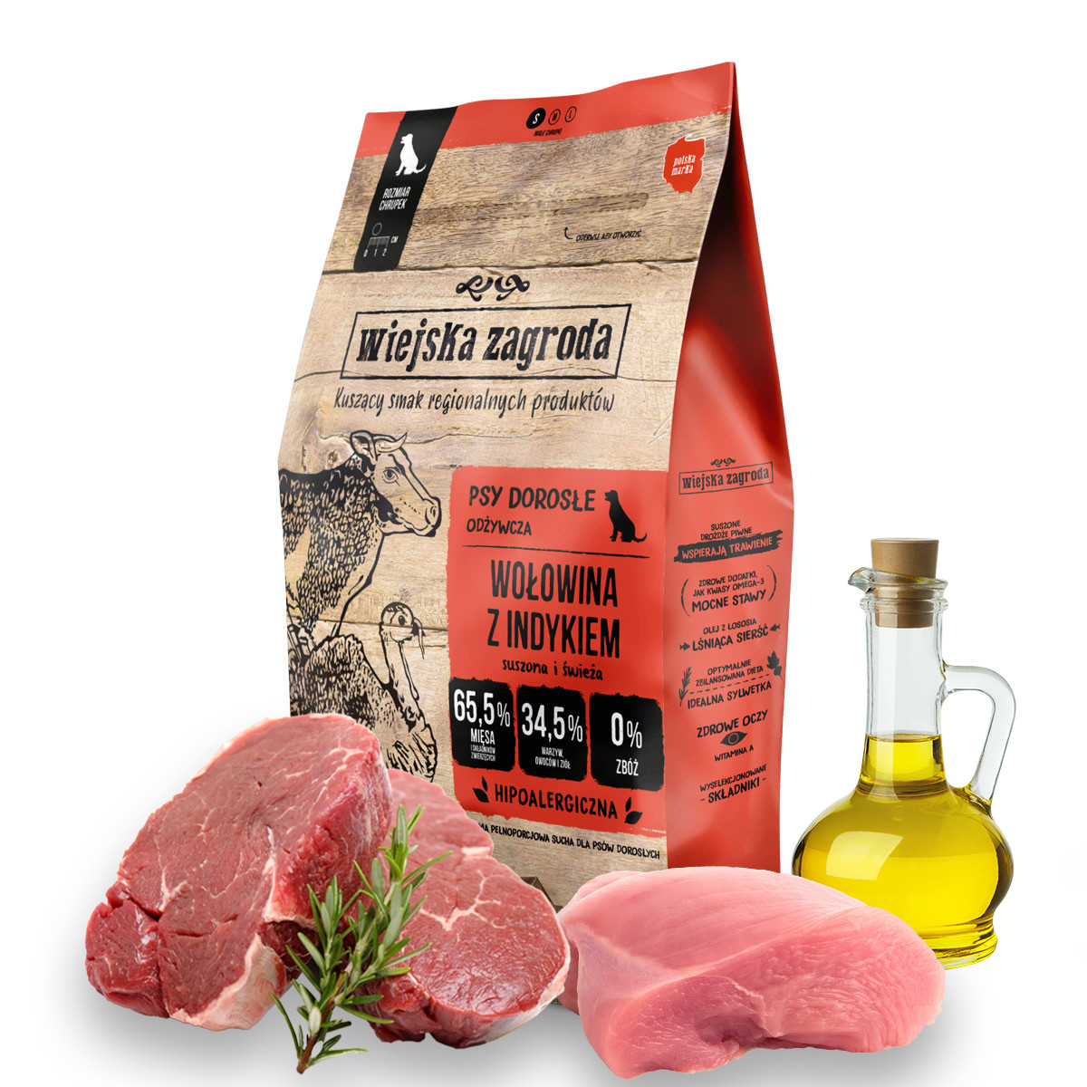 Wiejska Zagroda Hovězí s krůtím masem 9kg S pro malá plemena dospělých psů