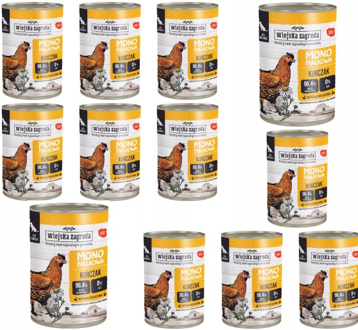 Wiejska Zagroda vlhké krmivo Monoproteinové pro psa Kuře 12x400g Set