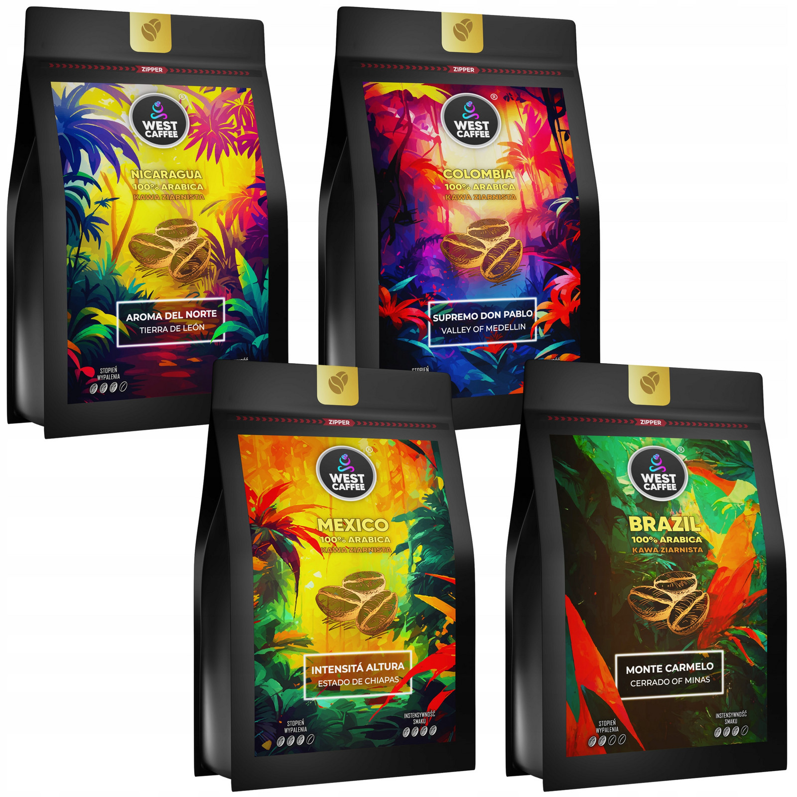 Káva Zrnková Sada 4x250g Kolumbie Nikaragua Brazil Mexiko MIX