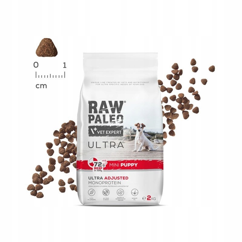 Raw Paleo Ultra Beef Mini Puppy 2kg Suché Krmivo s hovězím masem pro štěňata