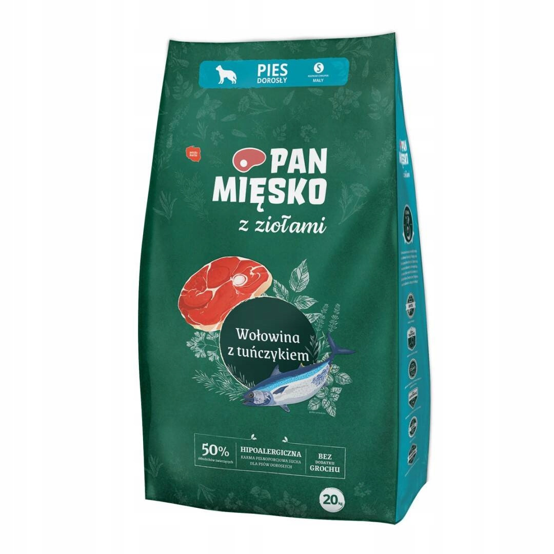 Pan Mięsko Suché Krmivo Pro psa s bylinkami Hovězí tuňák 20kg Křupky S