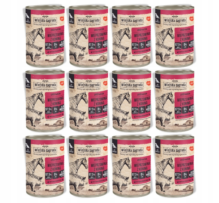 Wiejska Zagroda Vlhké krmivo pro psy Vepřové S Koněm bez obilovin 24 x 400 g