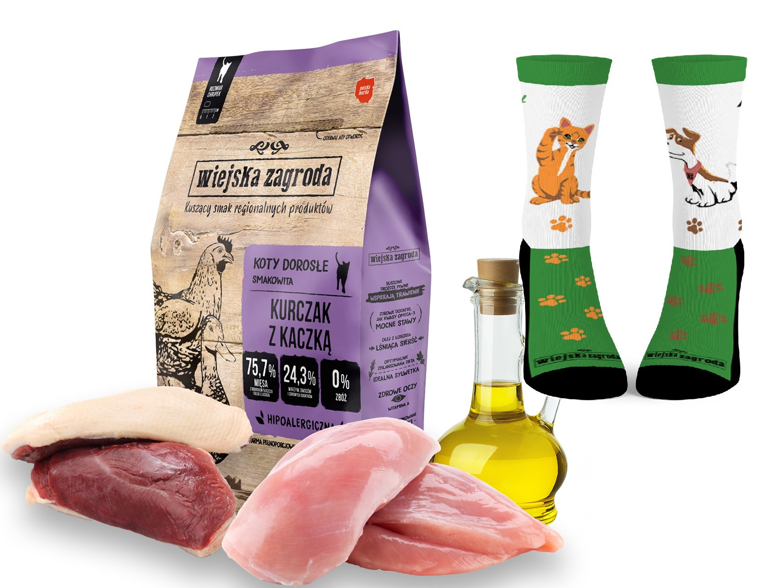 Wiejska Zagroda Krmivo suché pro kočky Kuře S Kachnou 10KG