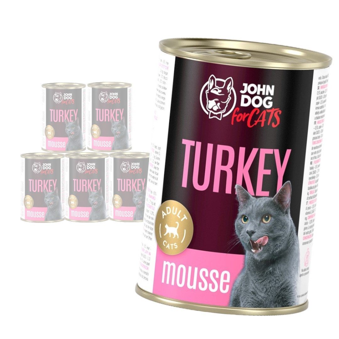 John Dog for Cats Pěna s krůtím masem 6x400 g Bezobilné Mokré Krmivo Pro Kočky