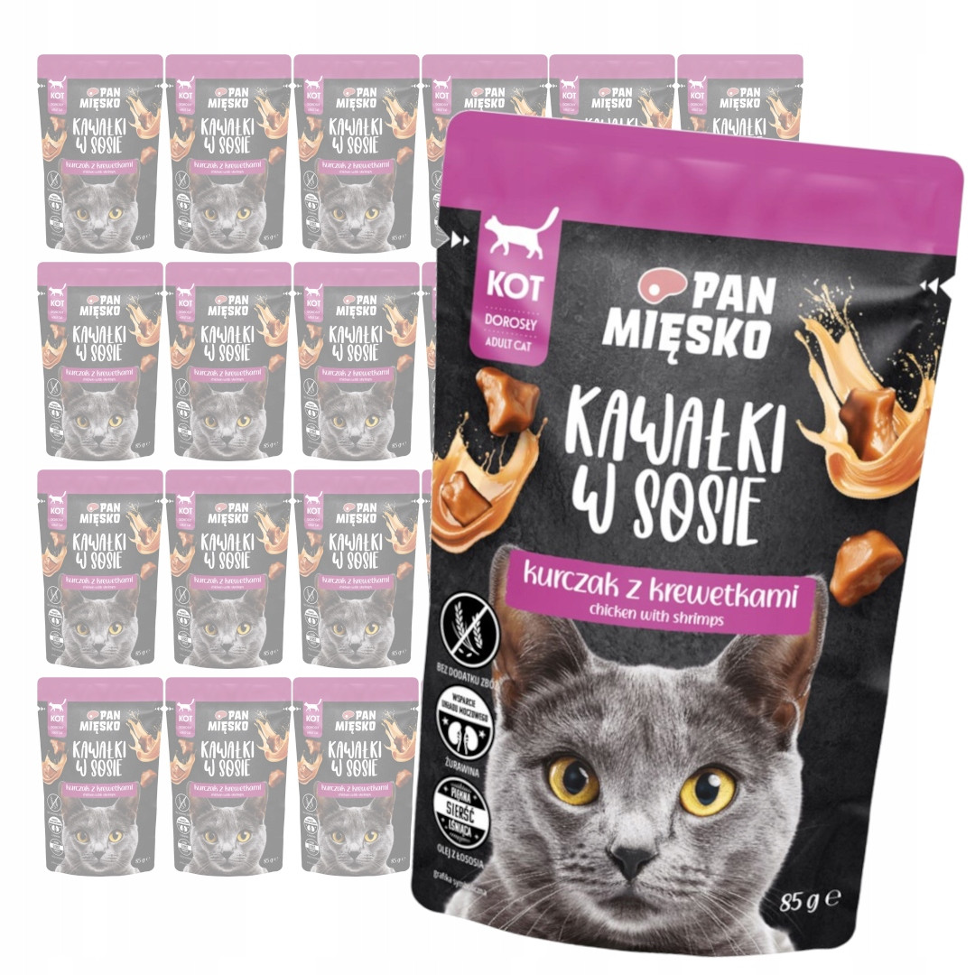 Pan Mięsko Mokré Krmivo Pro Kočky 24x85 g Kuřecí kousky v omáčce s krevetami