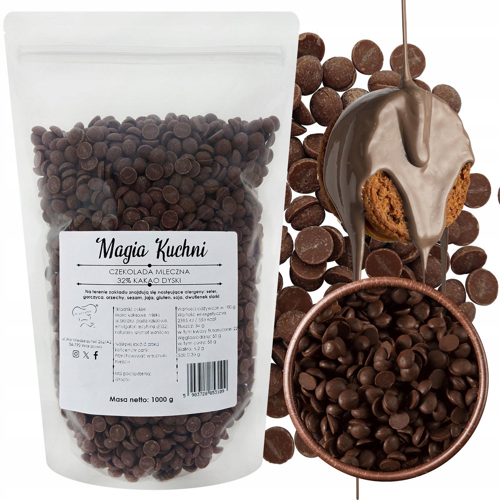 Čokoláda Mléčné Disky 1kg Kakao 32% Italská