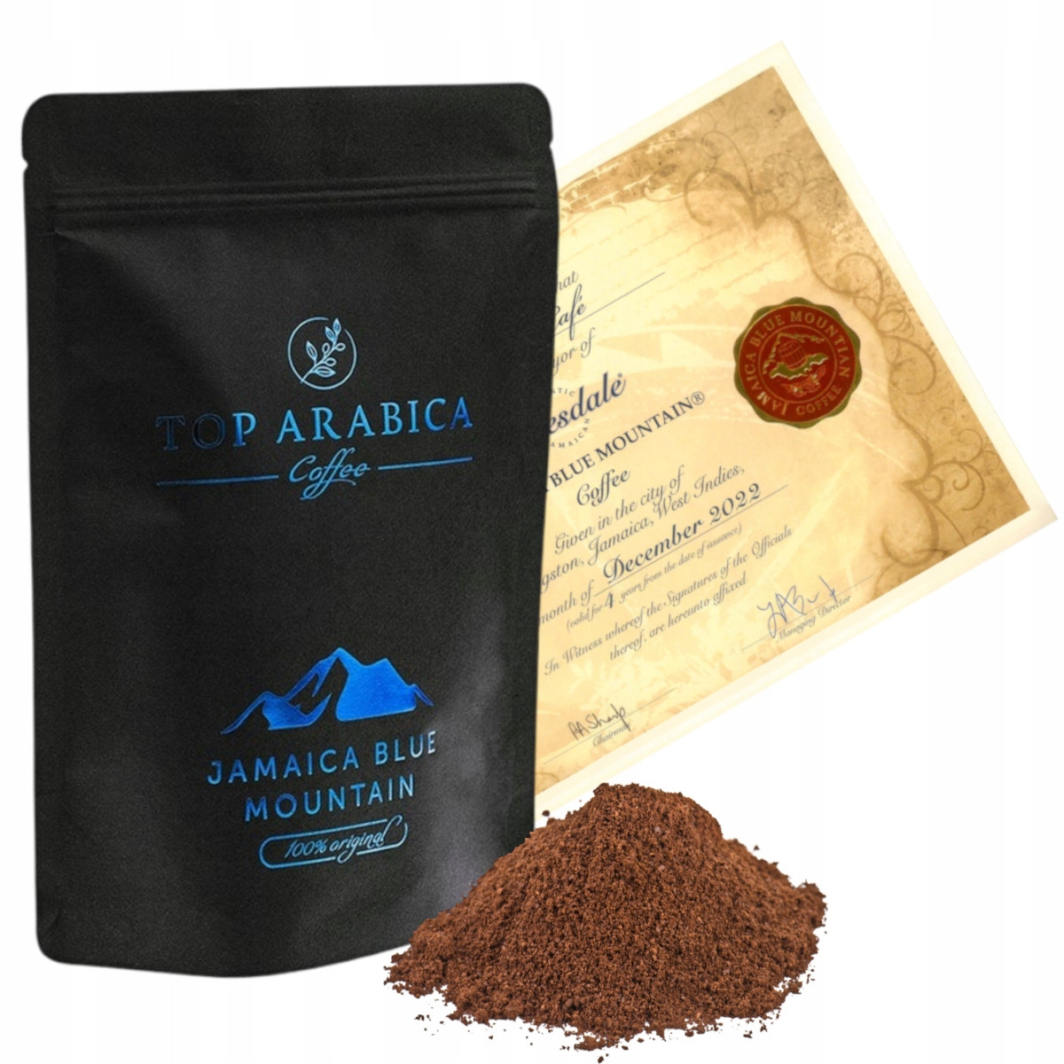 Káva Jamaica Blue Mountain Mletá průměrně 100g Certifikát pravosti