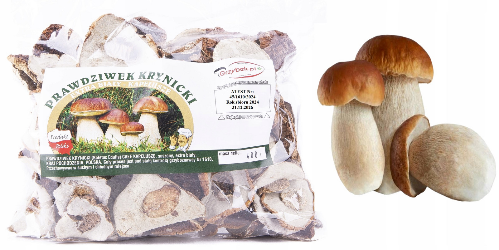 Pravák Krynický Bílý Klobouk 400g ATEST2024 Nová Sbírka sušené houby