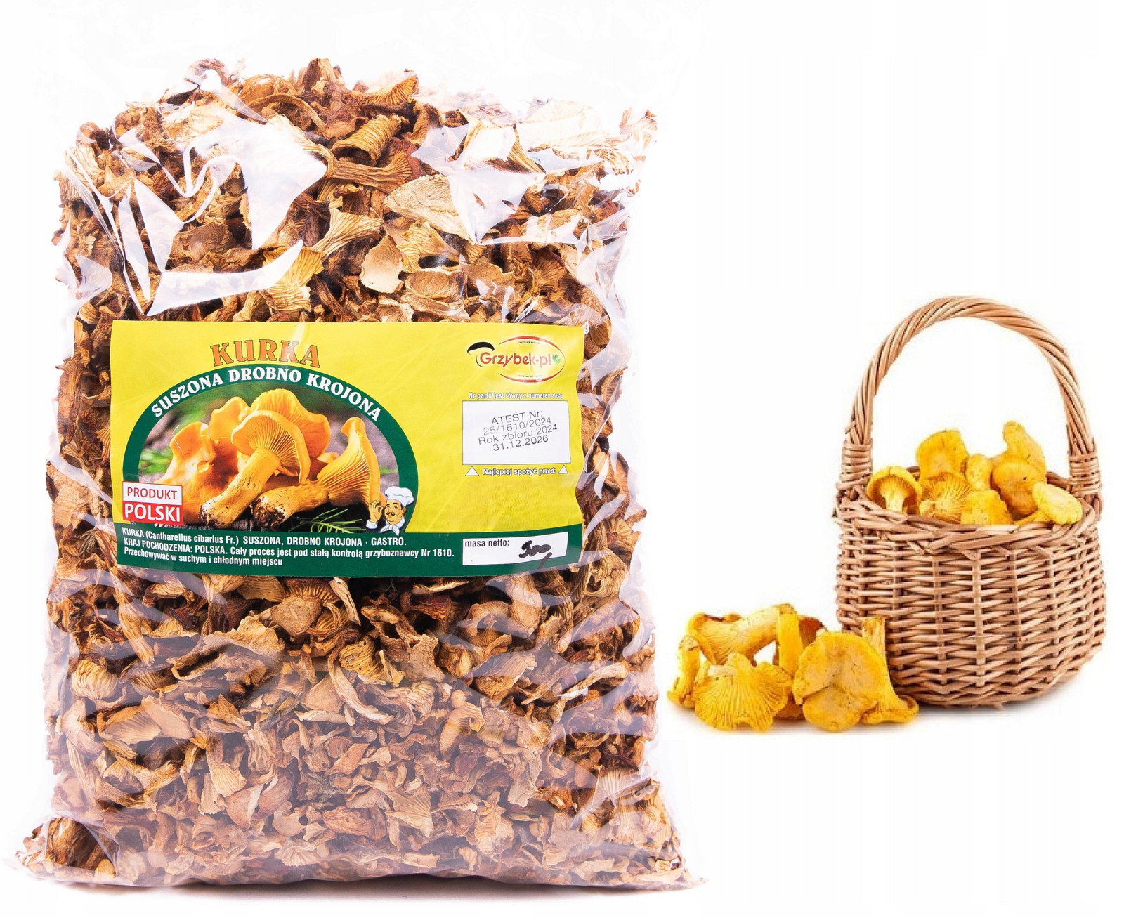 Kurka Jemně Krájená Grys 500g Polsko Atest 2024 Nová Sklizeň sušené houby