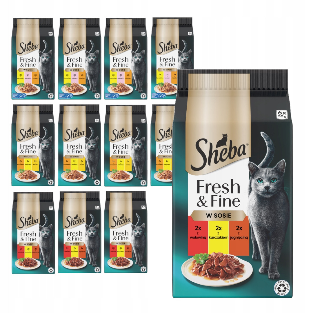 Sheba Fresh&Fine 72x50g Krmivo Pro Kočky V omáčce Hovězí kuře Jehněčí maso