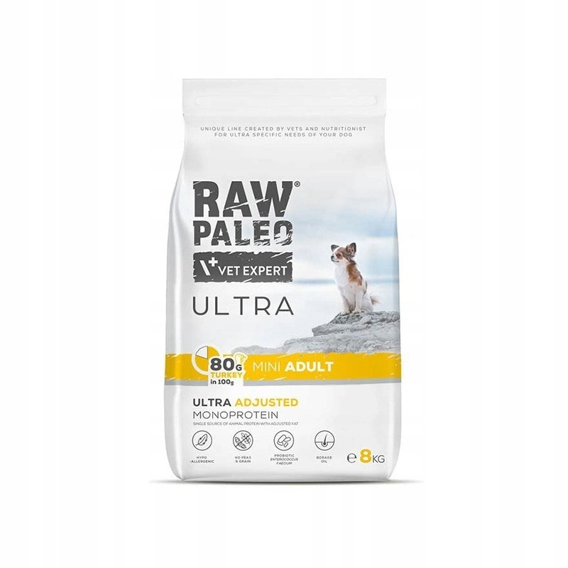 Raw Paleo Ultra Mini Adult 8kg Suché Krmivo s krůtím masem pro psy malých plemen