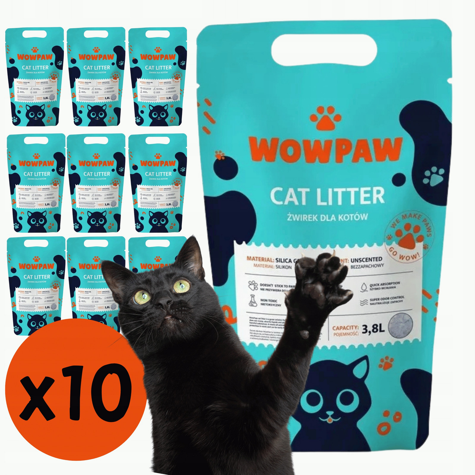 Wowpaw Stelivo hrudkující pro kočky 100% bezprašný silikon – Set 5ks