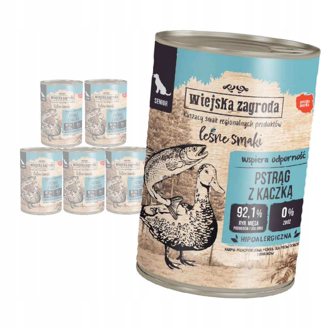 Wiejska Zagroda Lesní Příchutě Krmivo Starších Psů Pstruh S Kachnou 12x400g