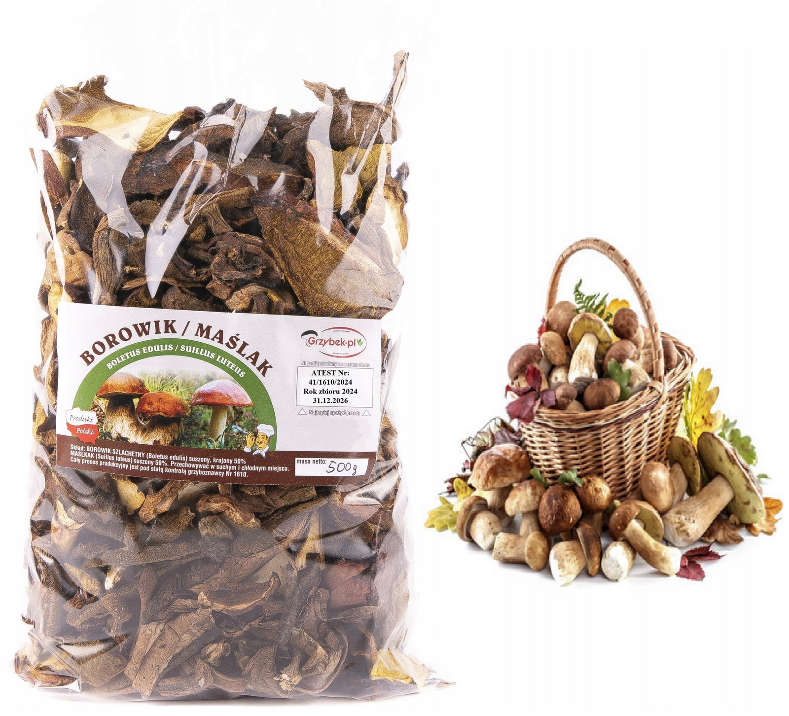 Hříbek+krájené Máslo 500g Polský Atest 2024 Nová Sklizeň sušené houby