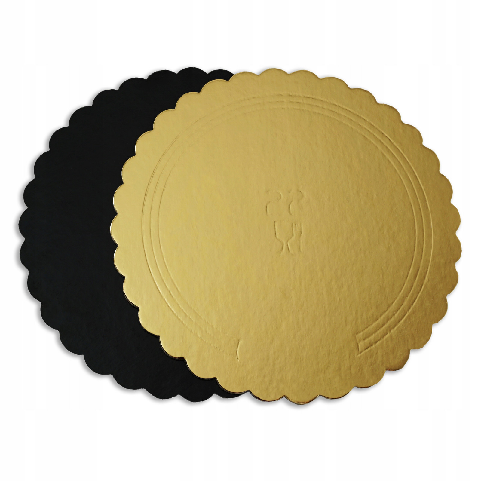 50 ks Kulatý podklad pod dort 20 cm Vroubkovaný 2000 g/m2 zlato-černý