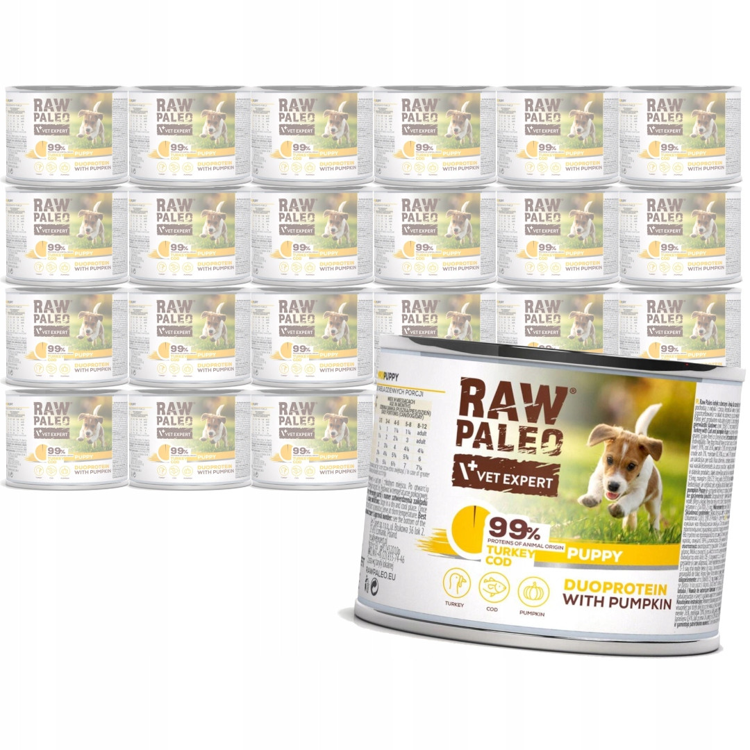 Raw Paleo Puppy Duo 12x200g Mokré Krmivo pro štěňata Krůta s treskou