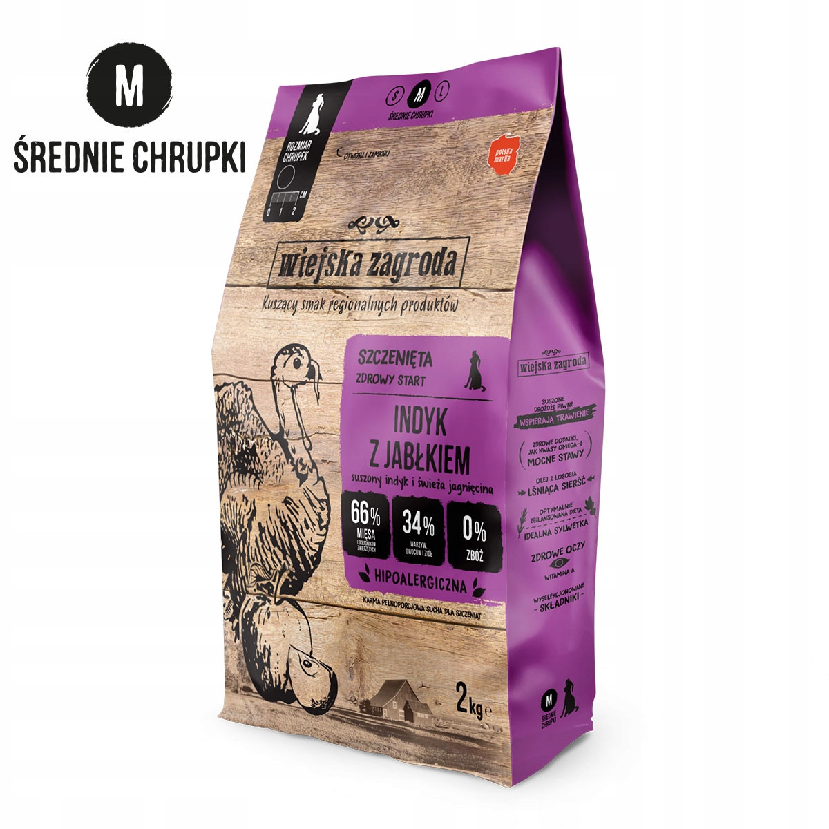 Wiejska Zagroda Krmivo pro štěňata Krůta s jablkem M 2 kg