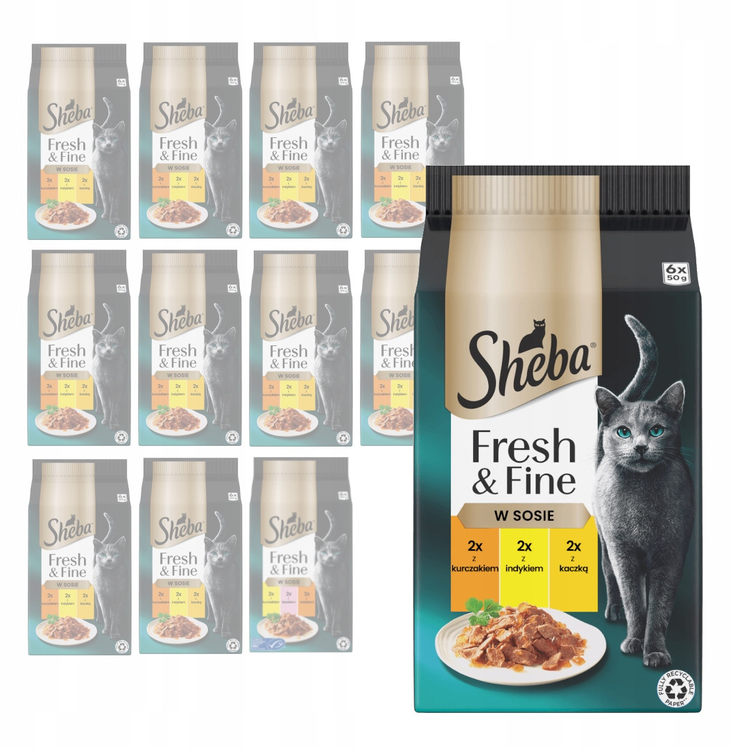 Sheba Fresh&Fine sáčky 72x50 g Mokré Krmivo Pro Kočky v omáčce Mix 3 příchutí