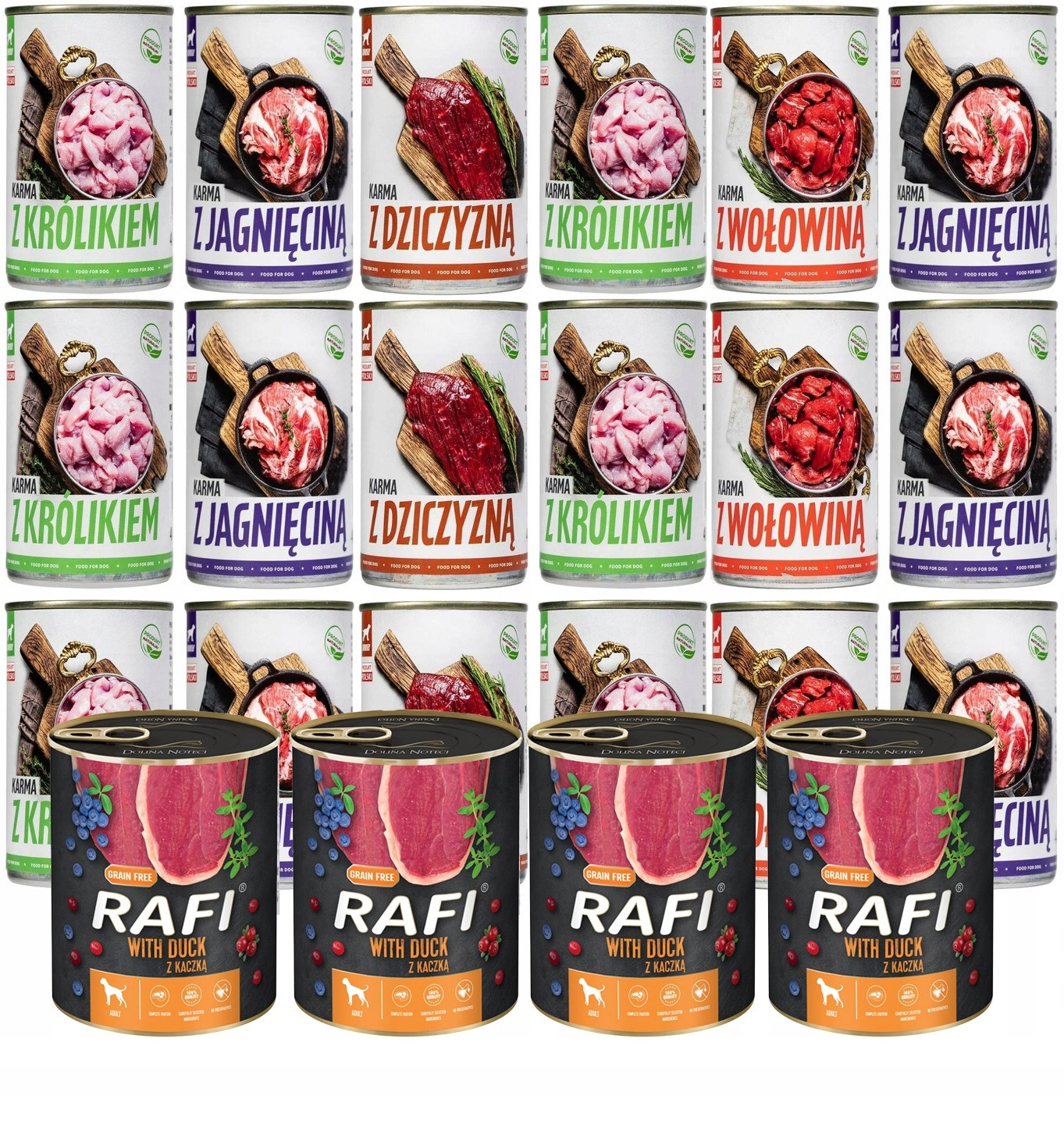 Vlhké Krmivo Pro Psa 24 x 400 g. Rafi Tuf Tuf MIX Chutí 9,6 kg V Plechovce