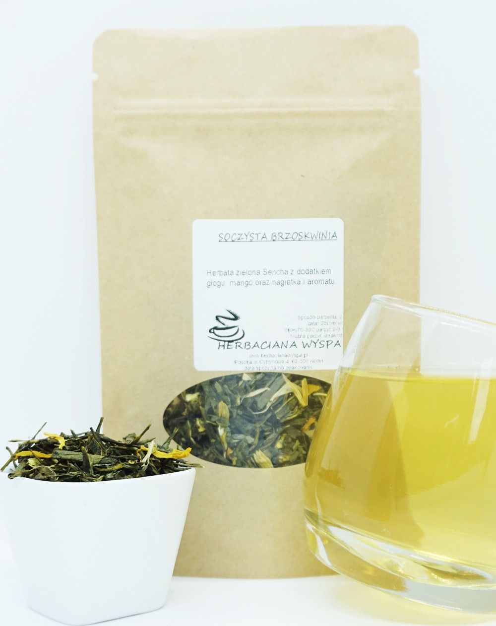 Šťavnatá Broskev čaj zelený Sencha osvěžující 1 kg lehký