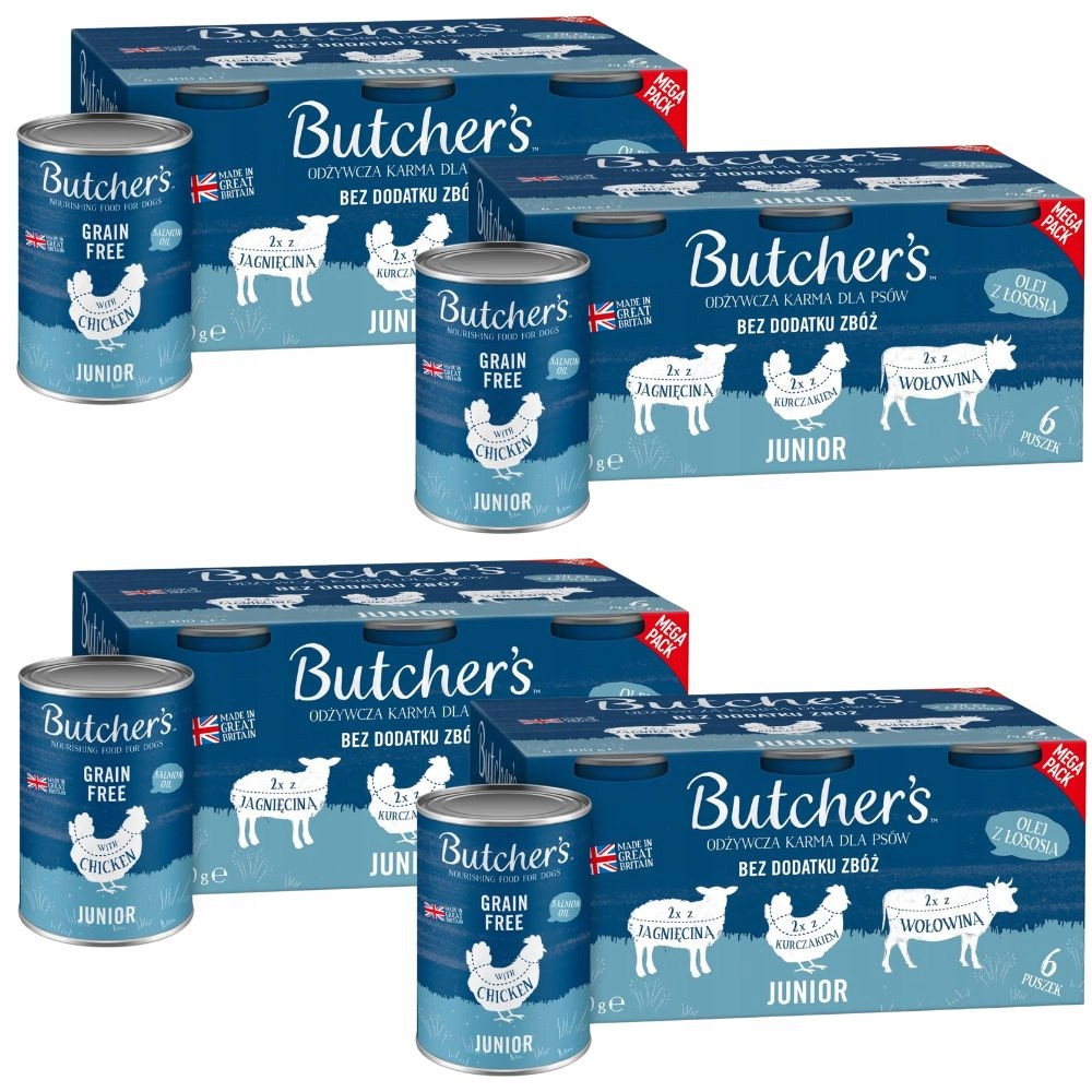 Butcher's Dog Original Junior jehněčí, kuřecí, hovězí konzerva 6x400g