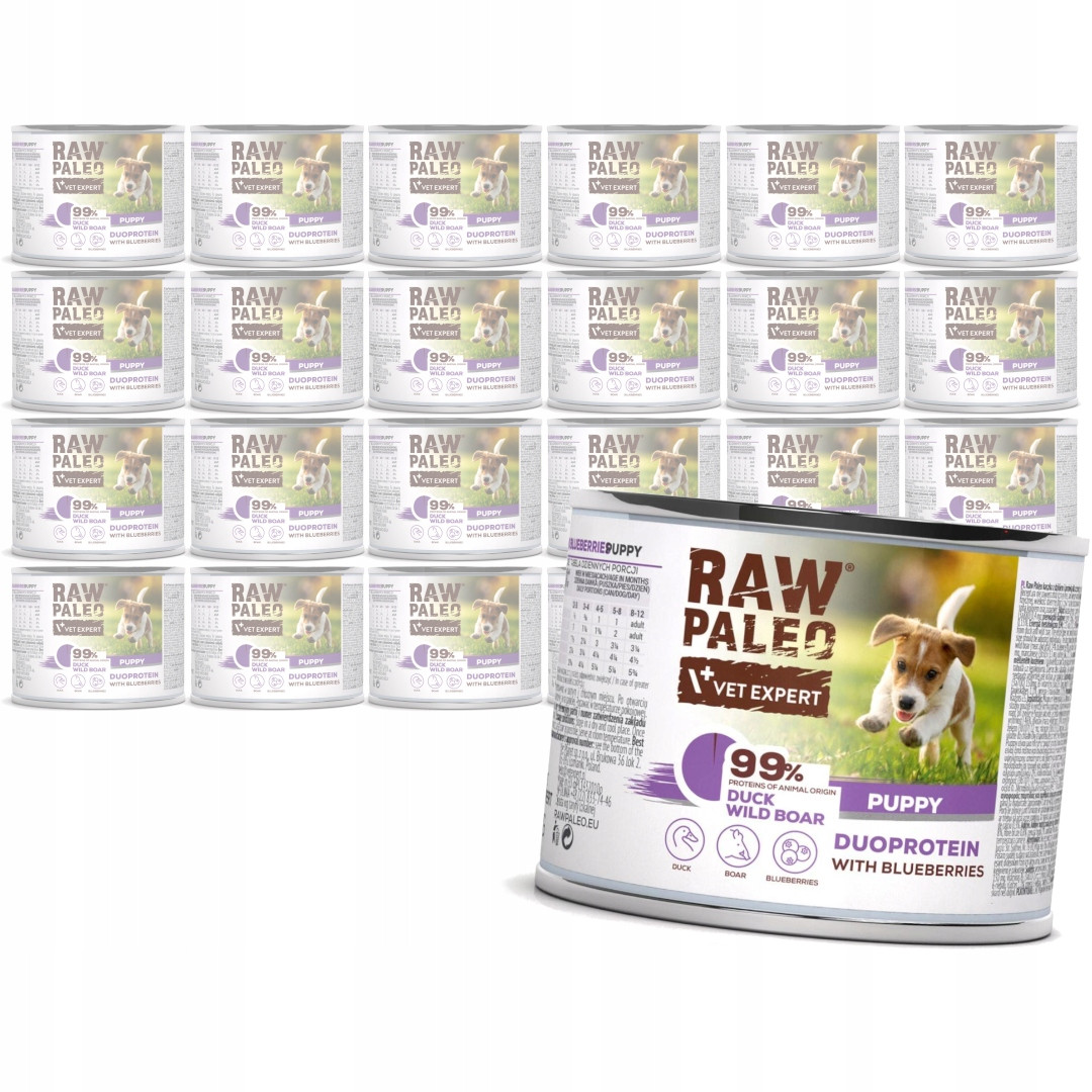 Raw Paleo Puppy Duo 12x200g Mokré Krmivo pro štěňata Kachna s divočákem