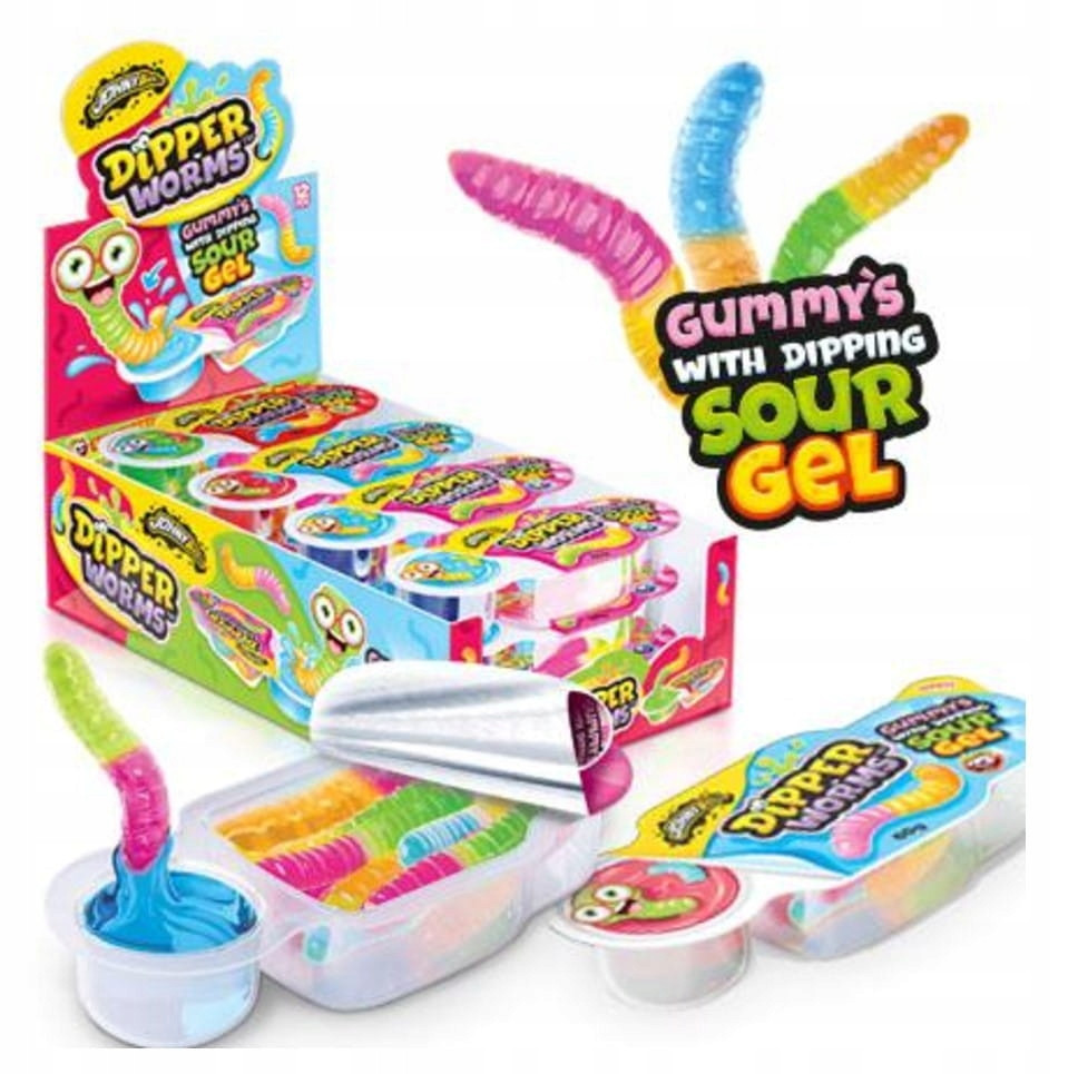 Želé Bonbony kyselé s ovocnou příchutí Dipper Worms Johny Bee 720 g, sada 12 kusů