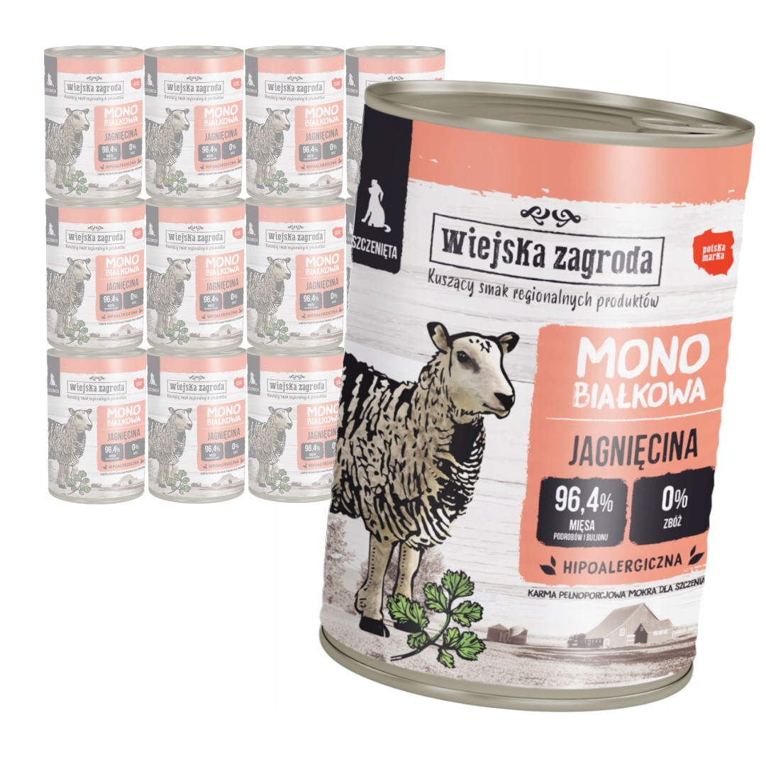 Wiejska Zagroda Monoproteinové Krmivo Mokré Pro Štěňata Jehněčí 12x400g