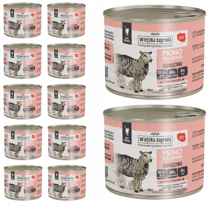 Wiejska Zagroda Monoproteinové Krmivo pro kočky Jehněčí 12x200g Set