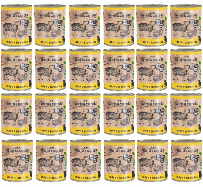 Krmivo mokré pro psy 96% Masa Krůta s jehněčím masem Wiejska Zagroda 12x800g