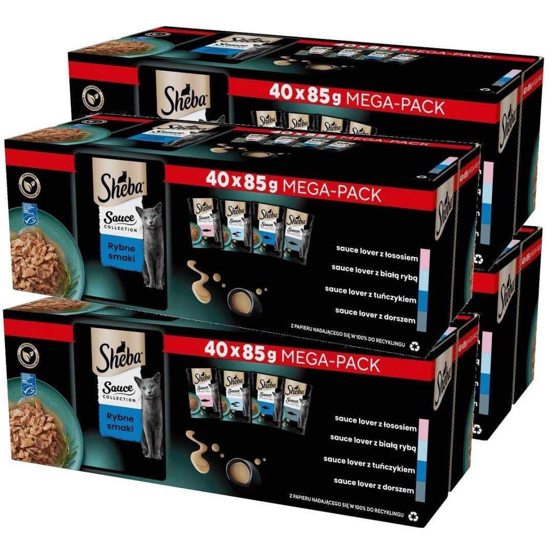 Sheba Sauce Collection Rybí příchutě Mokré Krmivo Pro Kočky 160 x 85 g