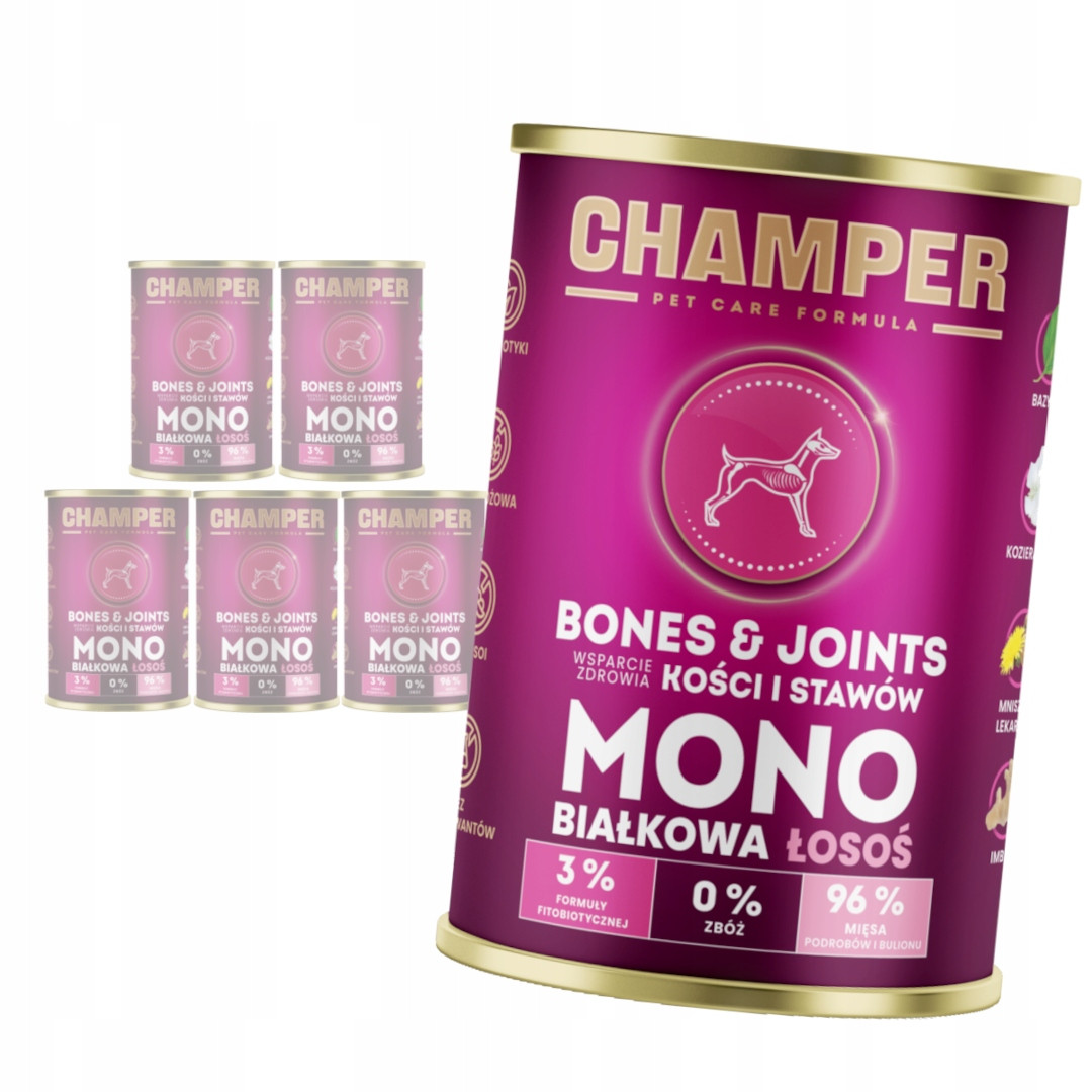 Champer Bones & Joints 6x400 g Monoproteinové Vlhké Krmivo pro psy s lososem